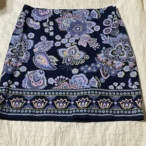 Talbots Navy and Purple Floral A-Line Skirt